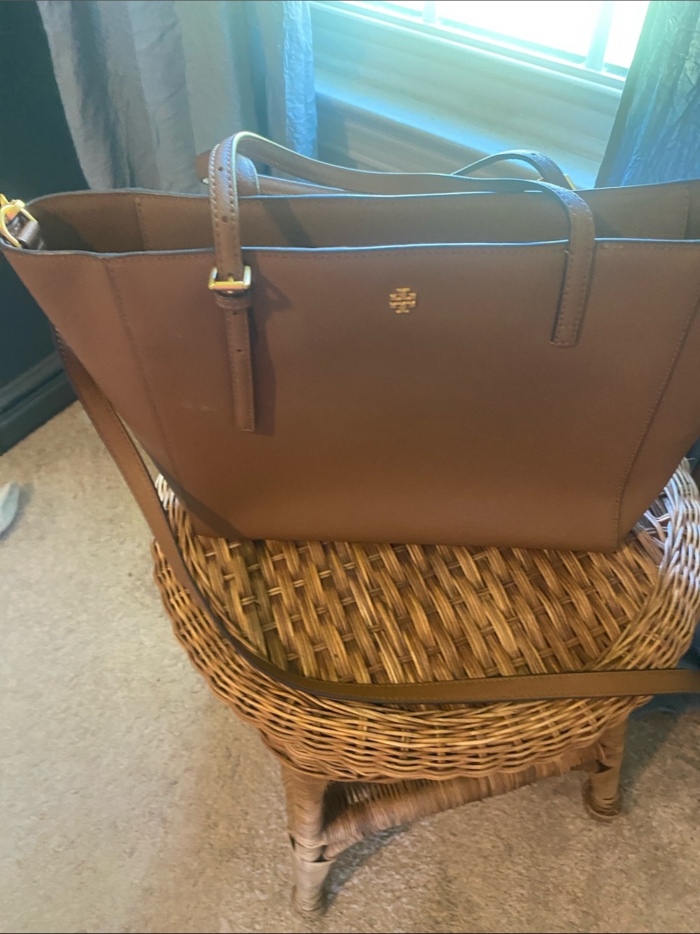 Tory Burch  Brown Leather Tote with Gold Logo satchel or crossbody